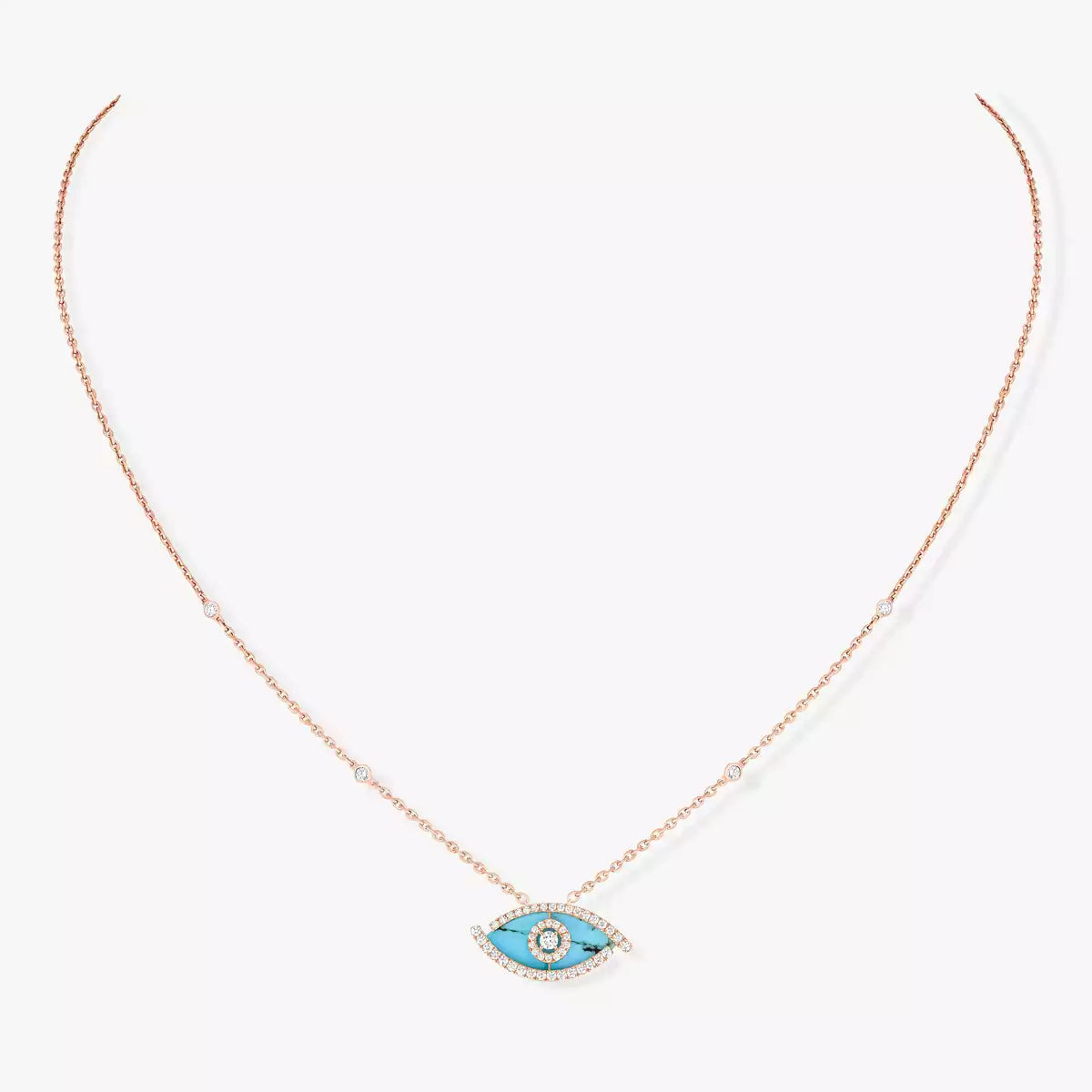 [Cadisa]Lucky Eye Diamond Necklace in Rose Gold and Turquoise