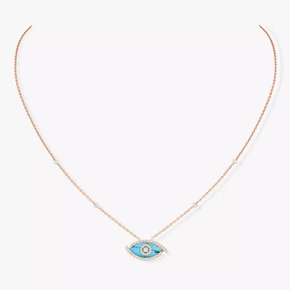 [Cadisa]Lucky Eye Diamond Necklace in Rose Gold and Turquoise