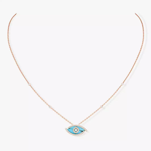 [Cadisa]Lucky Eye Diamond Necklace in Rose Gold and Turquoise