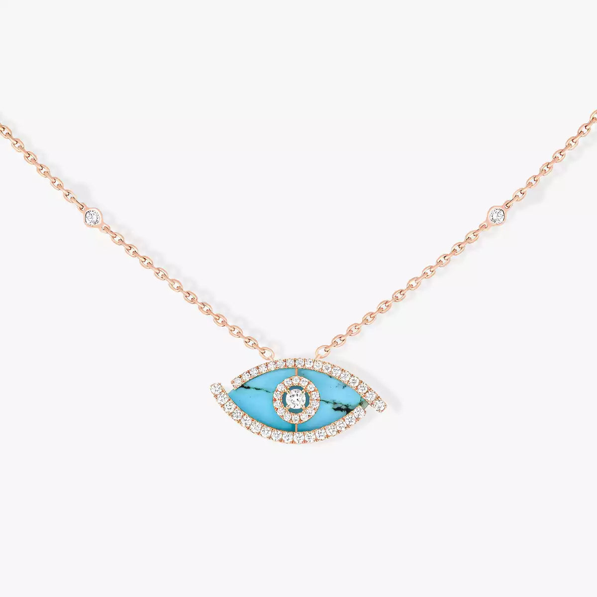 [Cadisa]Lucky Eye Diamond Necklace in Rose Gold and Turquoise
