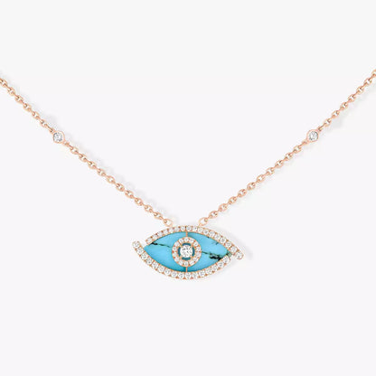 [Cadisa]Lucky Eye Diamond Necklace in Rose Gold and Turquoise