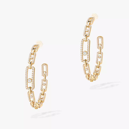 [[Cadisa]Move Link Diamond Hoop Earrings