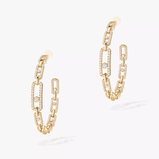 [[Cadisa]Move Link Diamond Hoop Earrings