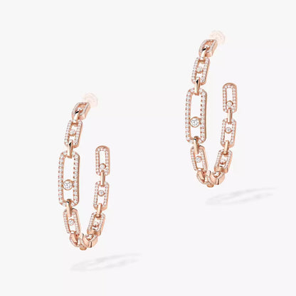 [[Cadisa]Move Link Diamond Hoop Earrings
