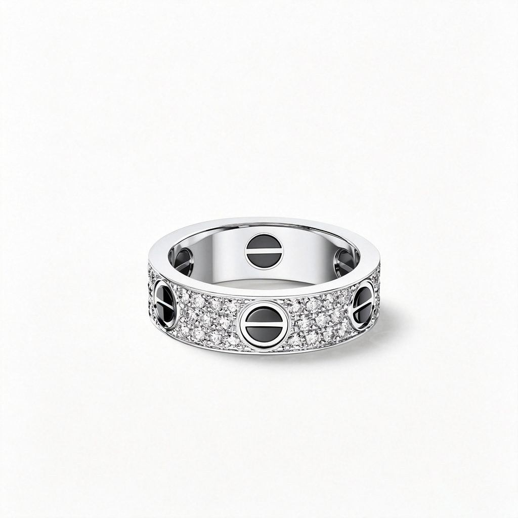 [Gaonasi Jewelry]LOVE RING 5.5MM DIAMONDS PAVED CERAMIC