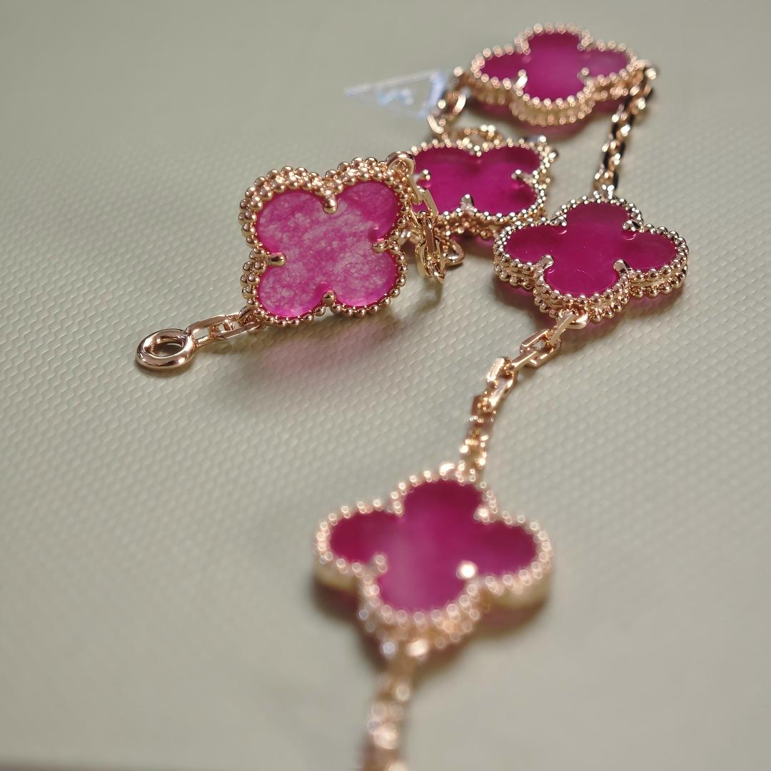 [Cadisa]NEW CLOVER 5 MOTIFS PINK ENAMEL BRACELET