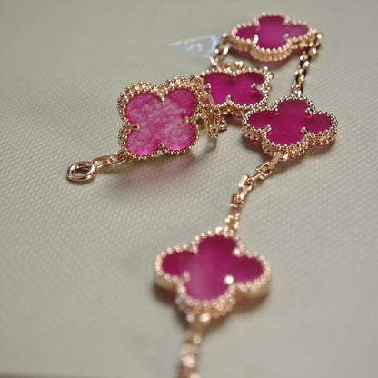 [Cadisa]NEW CLOVER 5 MOTIFS PINK ENAMEL BRACELET