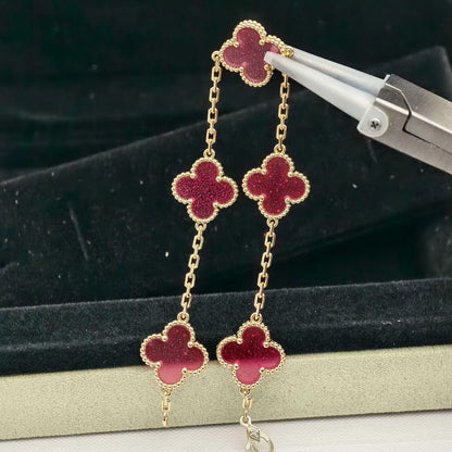 [Cadisa]NEW CLOVER 5 MOTIFS PINK ENAMEL BRACELET