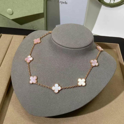 [Gaonasi]CLOVER 10 MOTIFS PINK MOP NECKLACE