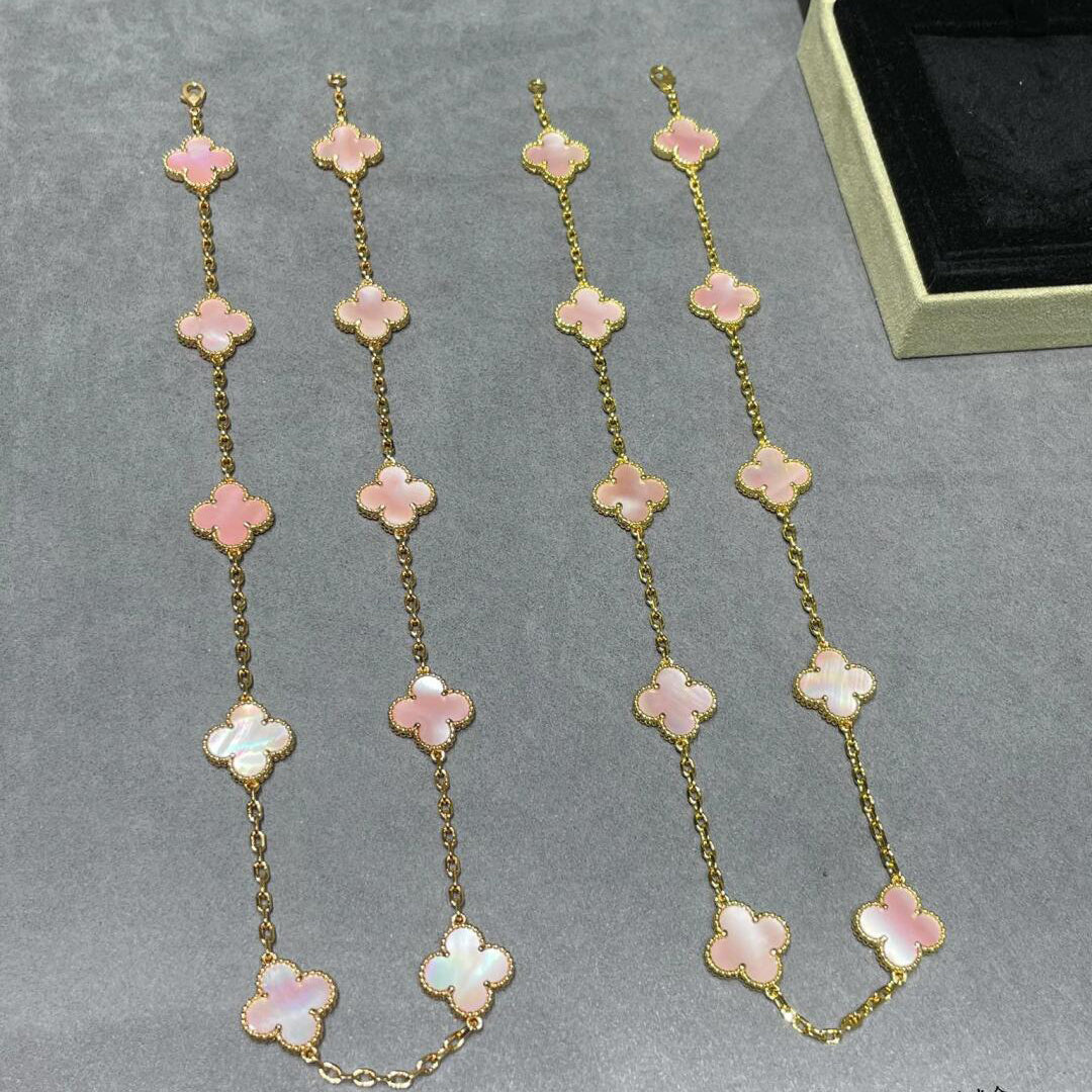 [Gaonasi]CLOVER 10 MOTIFS PINK MOP NECKLACE