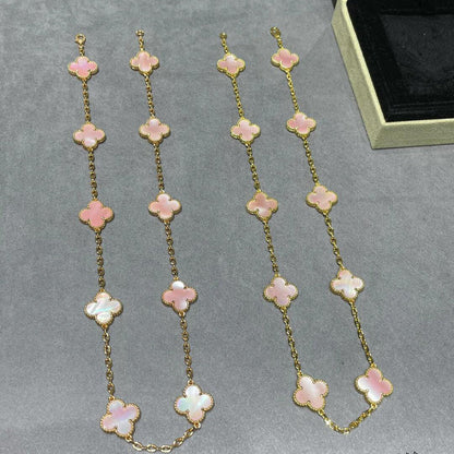[Gaonasi]CLOVER 10 MOTIFS PINK MOP NECKLACE