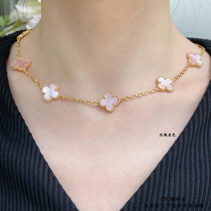 [Gaonasi]CLOVER 10 MOTIFS PINK MOP NECKLACE