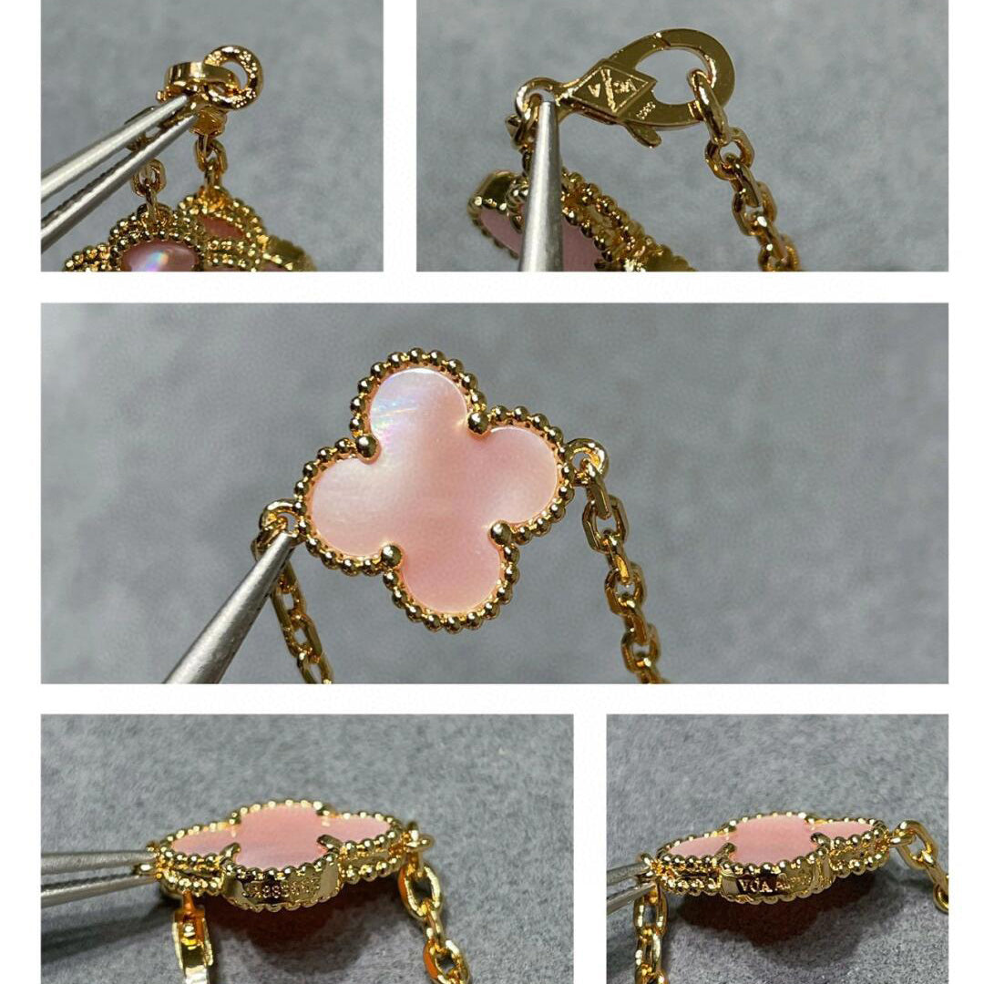 [Gaonasi]CLOVER 10 MOTIFS PINK MOP NECKLACE