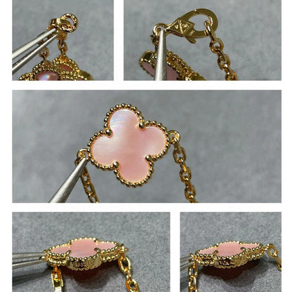 [Gaonasi]CLOVER 10 MOTIFS PINK MOP NECKLACE