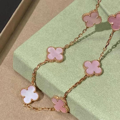 [Gaonasi]CLOVER 10 MOTIFS PINK MOP NECKLACE