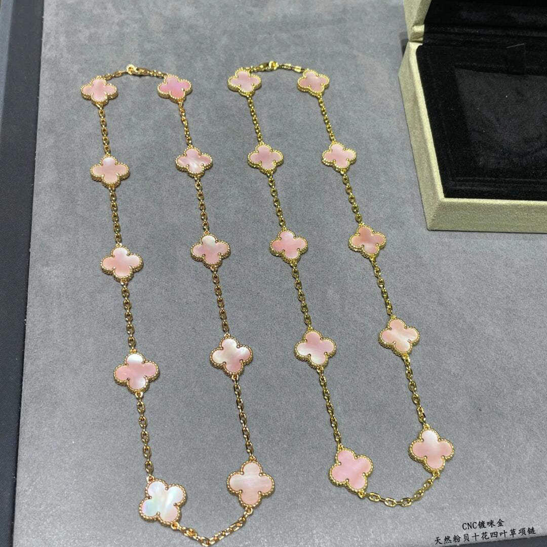 [Gaonasi]CLOVER 10 MOTIFS PINK MOP NECKLACE