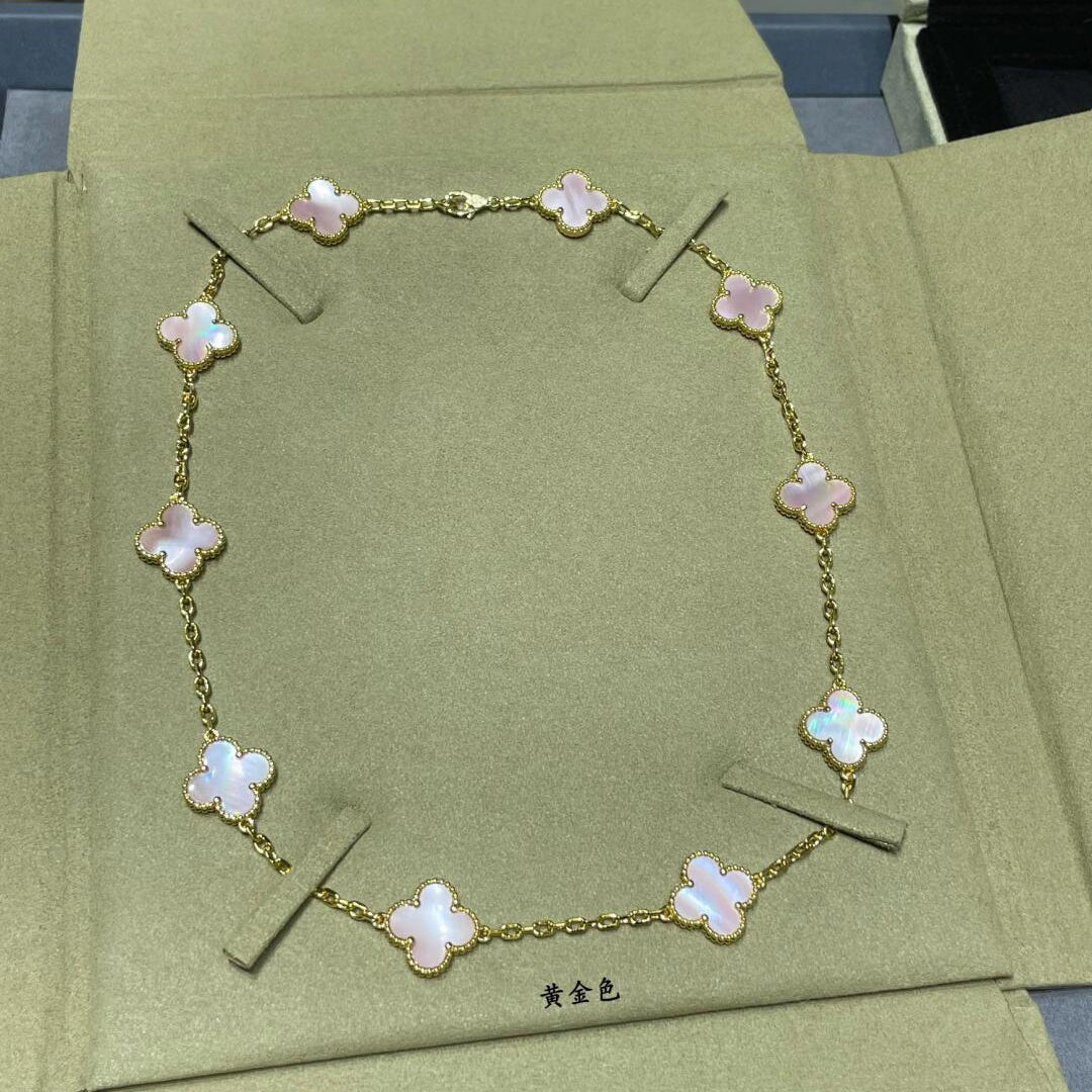 [Gaonasi]CLOVER 10 MOTIFS PINK MOP NECKLACE