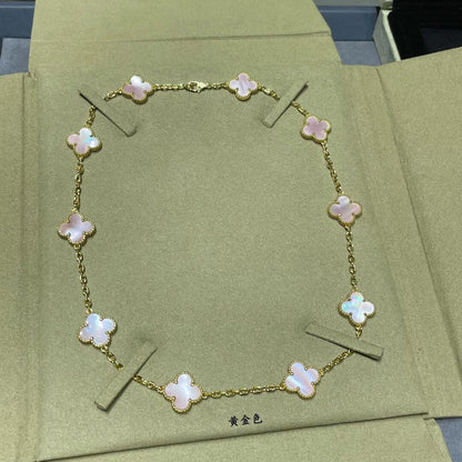 [Gaonasi]CLOVER 10 MOTIFS PINK MOP NECKLACE