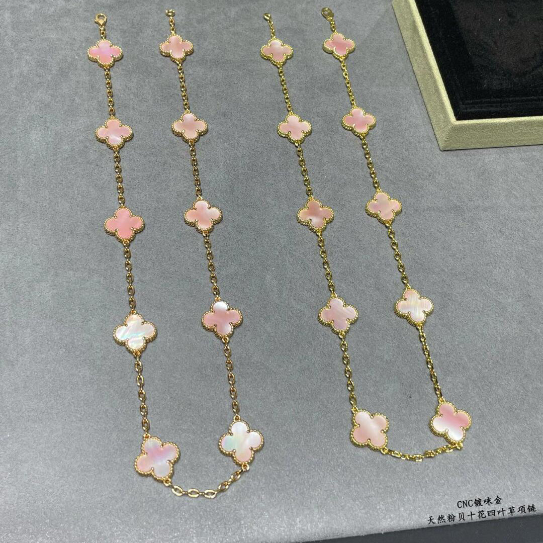 [Gaonasi]CLOVER 10 MOTIFS PINK MOP NECKLACE