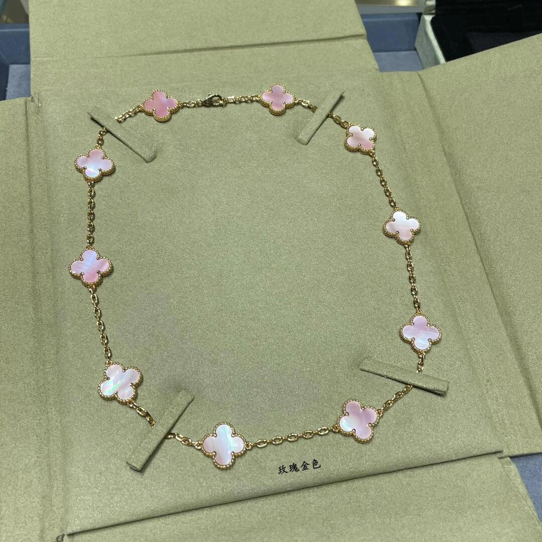 [Gaonasi]CLOVER 10 MOTIFS PINK MOP NECKLACE