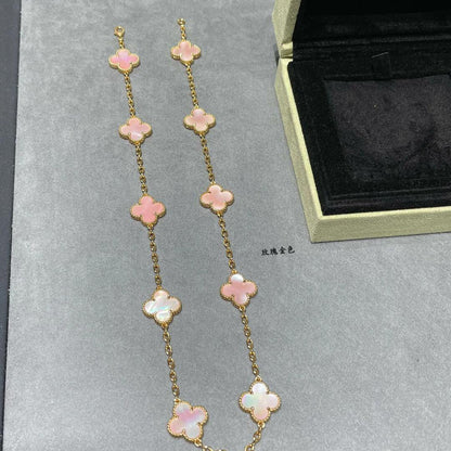[Gaonasi]CLOVER 10 MOTIFS PINK MOP NECKLACE