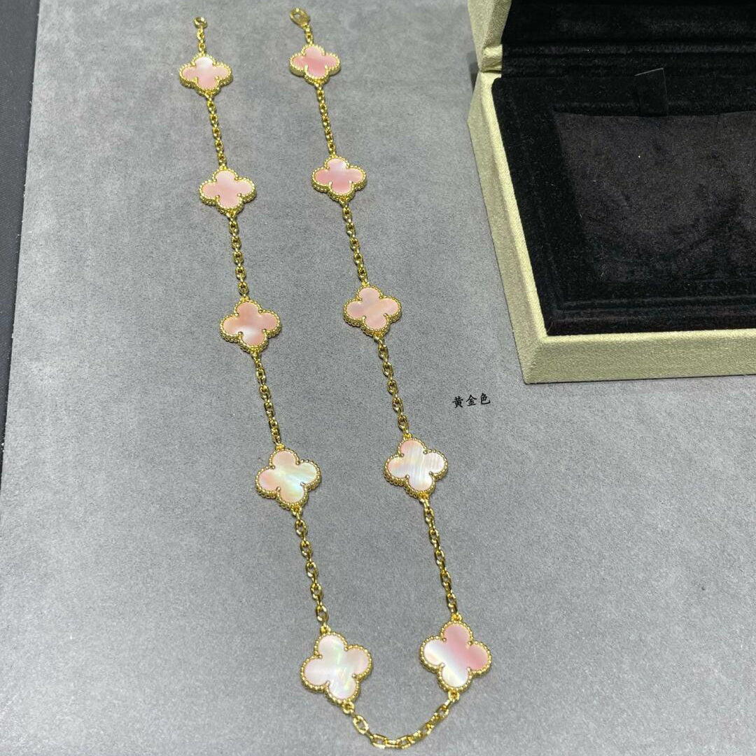 [Gaonasi]CLOVER 10 MOTIFS PINK MOP NECKLACE