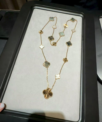[Gaonasi]DETACHABLE CLOVER 15(11+4) FLOWER ROSE GOLD NECKLACE SET