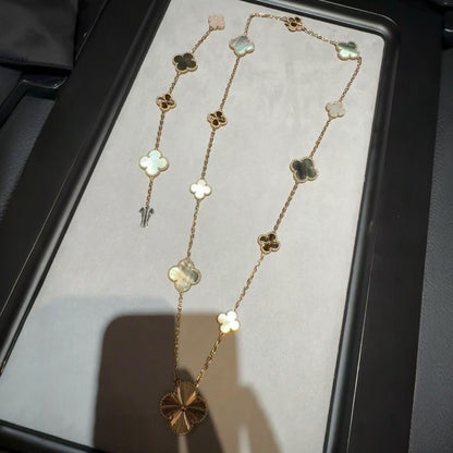 [Gaonasi]DETACHABLE CLOVER 15(11+4) FLOWER ROSE GOLD NECKLACE SET