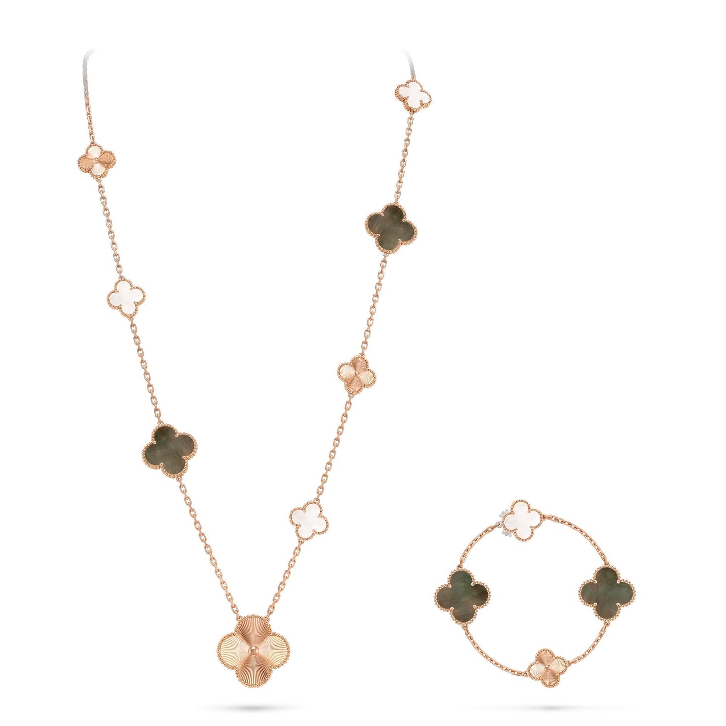 [Gaonasi]DETACHABLE CLOVER 15(11+4) FLOWER ROSE GOLD NECKLACE SET