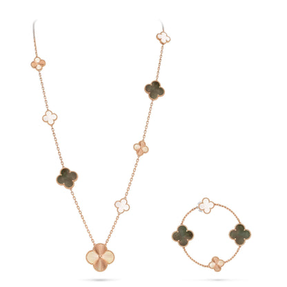 [Gaonasi]DETACHABLE CLOVER 15(11+4) FLOWER ROSE GOLD NECKLACE SET