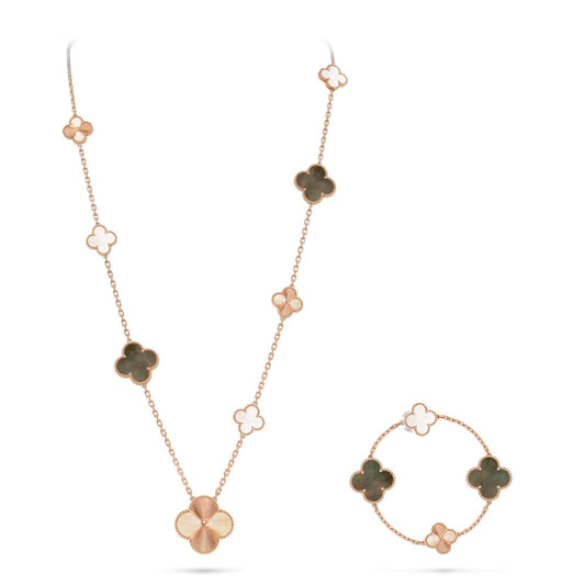[Gaonasi]DETACHABLE CLOVER 15(11+4) FLOWER ROSE GOLD NECKLACE SET