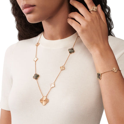[Gaonasi]DETACHABLE CLOVER 15(11+4) FLOWER ROSE GOLD NECKLACE SET