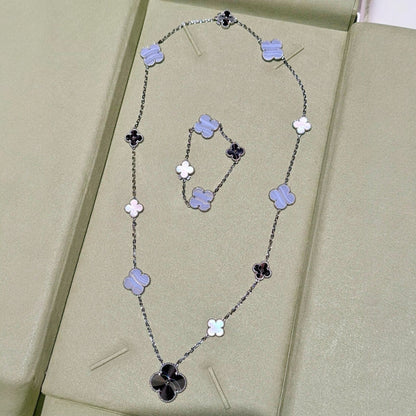 [Gaonasi]DETACHABLE CLOVER 15(11+4) FLOWER SILVER NECKLACE SET