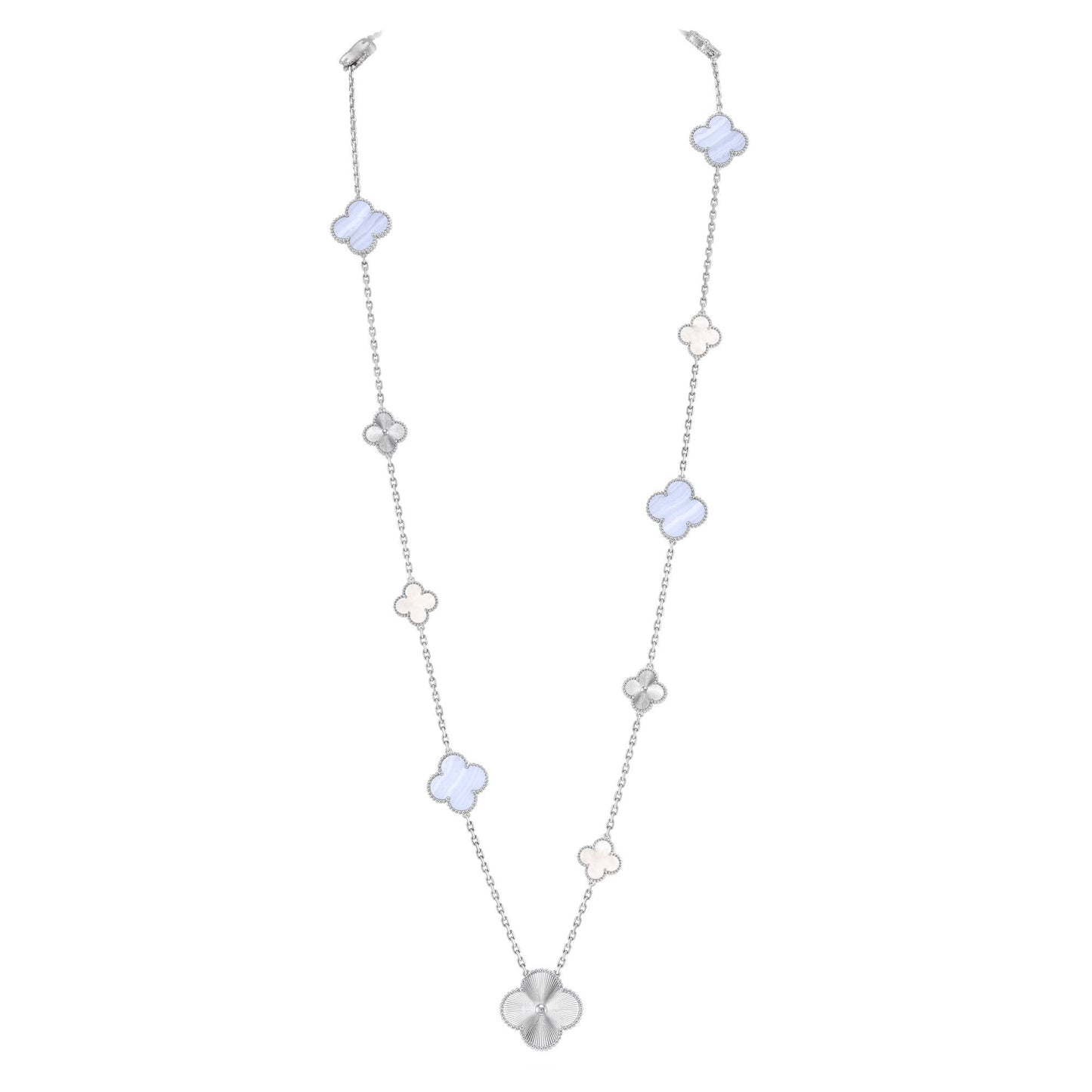 [Gaonasi]DETACHABLE CLOVER 15(11+4) FLOWER SILVER NECKLACE SET