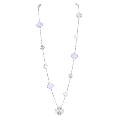 [Gaonasi]DETACHABLE CLOVER 15(11+4) FLOWER SILVER NECKLACE SET