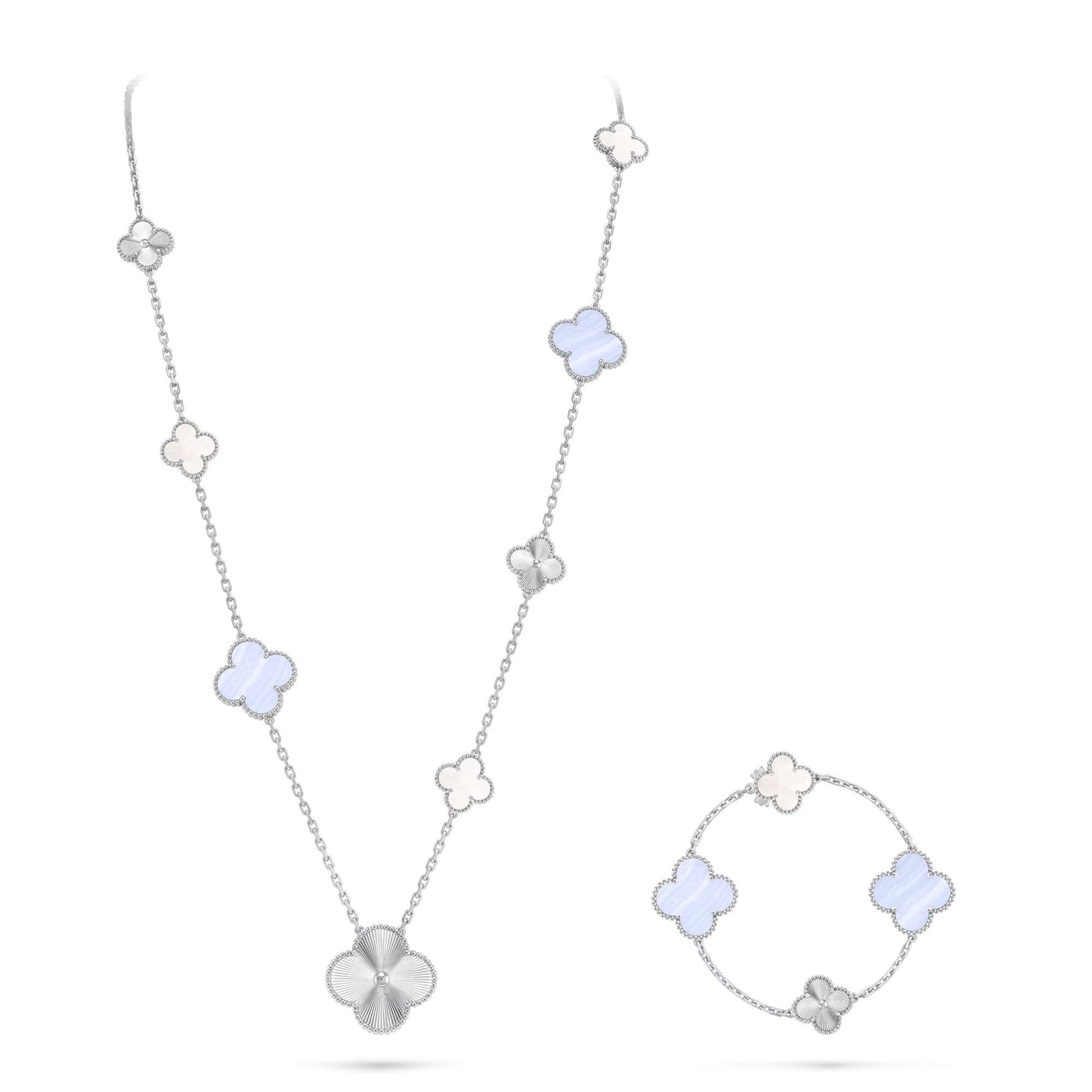 [Gaonasi]DETACHABLE CLOVER 15(11+4) FLOWER SILVER NECKLACE SET