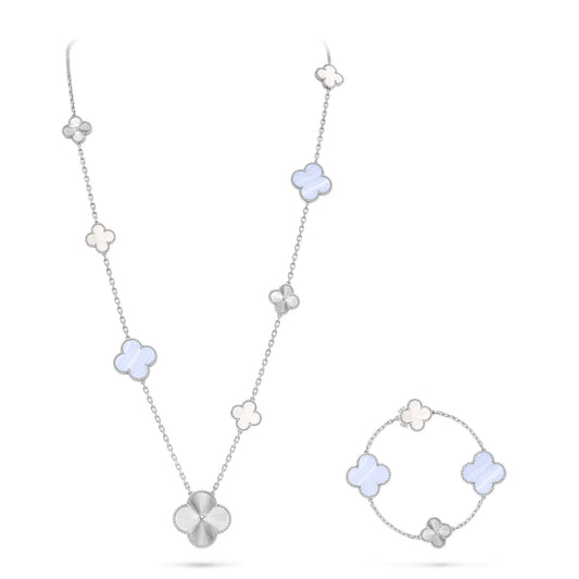 [Gaonasi]DETACHABLE CLOVER 15(11+4) FLOWER SILVER NECKLACE SET