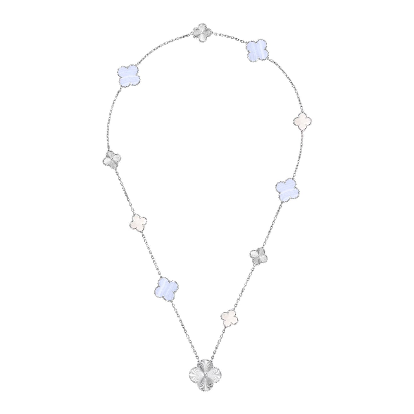 [Gaonasi]DETACHABLE CLOVER 15(11+4) FLOWER SILVER NECKLACE SET
