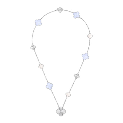 [Gaonasi]DETACHABLE CLOVER 15(11+4) FLOWER SILVER NECKLACE SET