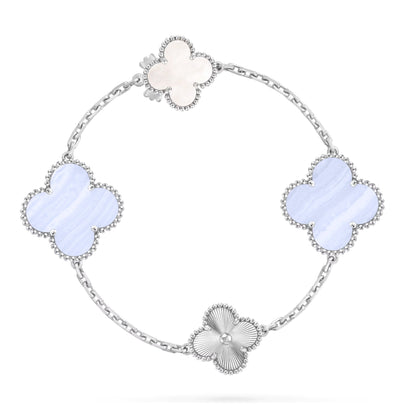 [Gaonasi]DETACHABLE CLOVER 15(11+4) FLOWER SILVER NECKLACE SET