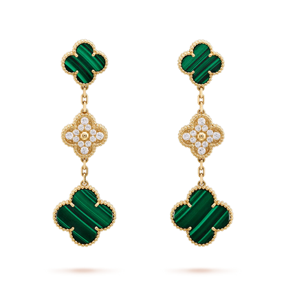 [Gaonasi]CLOVER EARRINGS GOLD MALACHITE DIAMOND 3 MOTIF