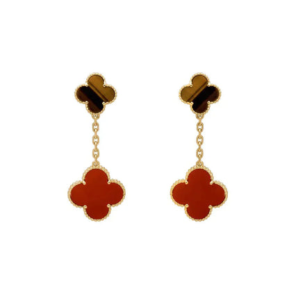 [Gaonasi]CLOVER  2 MOTIF  TIGER EYE CARNELIAN EARRINGS