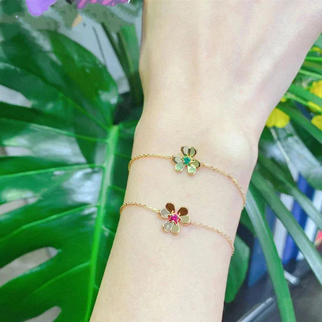 [Gaonasi]FRIVOLE GOLD FLOWER PINK MALACHITE BRACELET