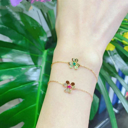 [Gaonasi]FRIVOLE GOLD FLOWER PINK MALACHITE BRACELET
