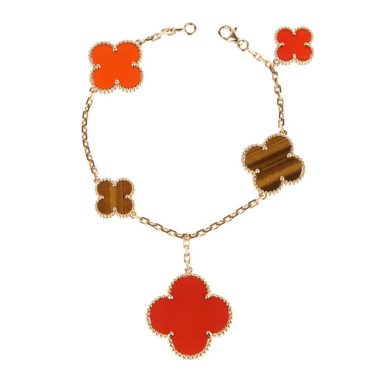 [Gaonasi]CLOVER BRACELET 5 MOTIFS CARNELIAN TIGER EYE