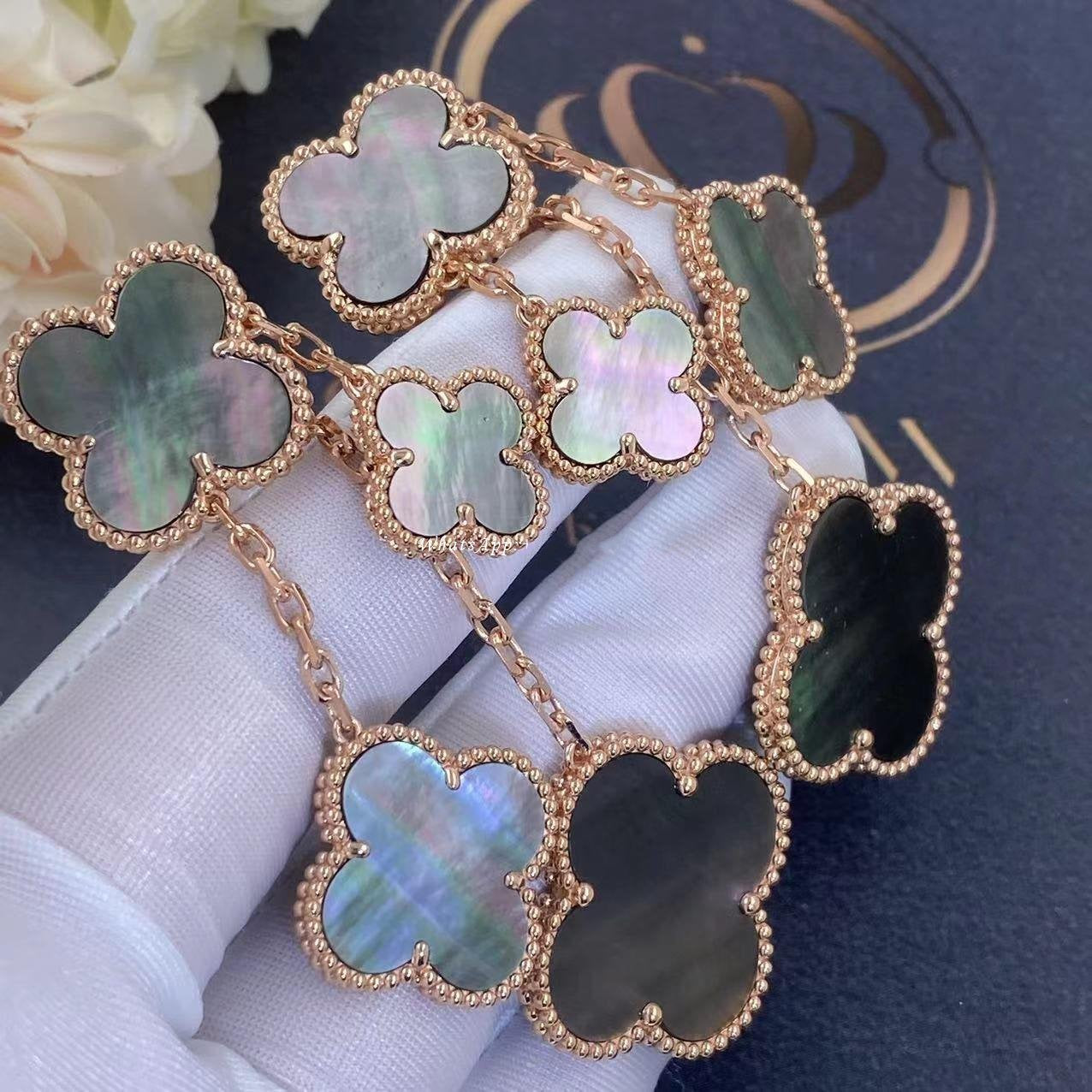 [Gaonasi]CLOVER EARRINGS DARK MOP 4 MOTIFS ROSE GOLD