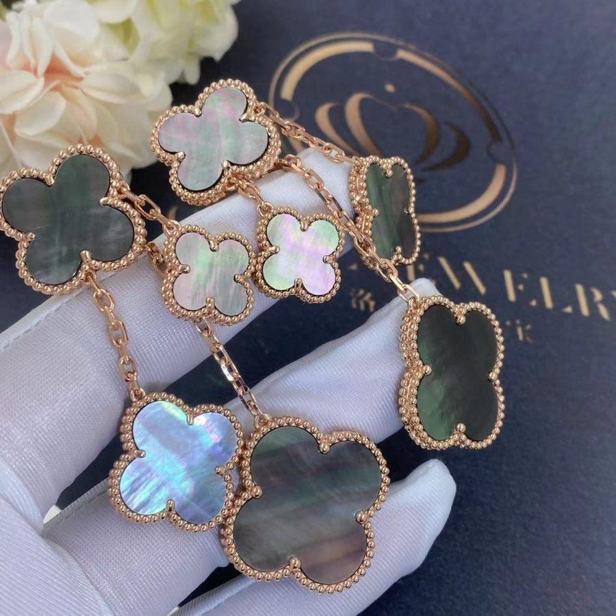 [Gaonasi]CLOVER EARRINGS DARK MOP 4 MOTIFS ROSE GOLD