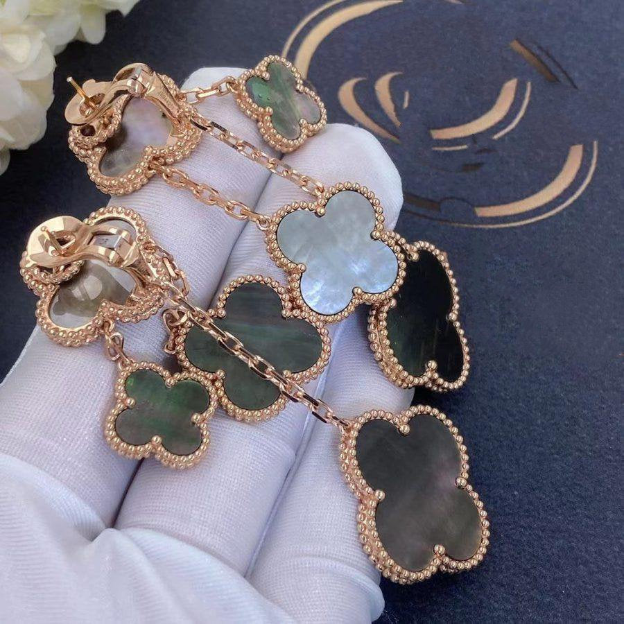 [Gaonasi]CLOVER EARRINGS DARK MOP 4 MOTIFS ROSE GOLD