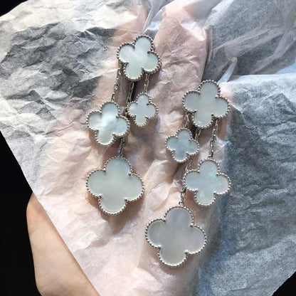 [Gaonasi]CLOVER EARRINGS WHITE MOP 4 MOTIFS SILVER