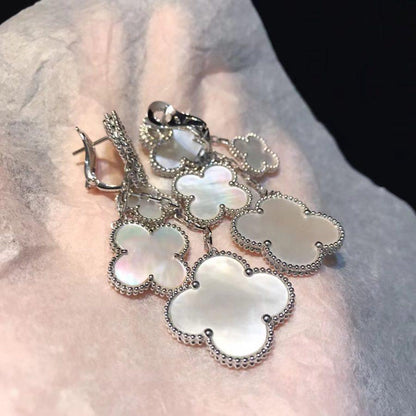 [Gaonasi]CLOVER EARRINGS WHITE MOP 4 MOTIFS SILVER